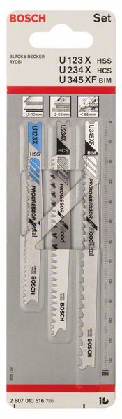 Accessori Bosch Set di lame per seghetto alternativo da 3 pezzi u 123 x; u234x; u345 xf 1° - 2607010516