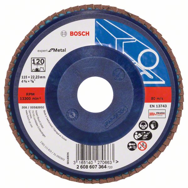 Accessori Bosch 1 disco lamellare 115, expert per metallo dritto, plastica, 120 - 2608607364