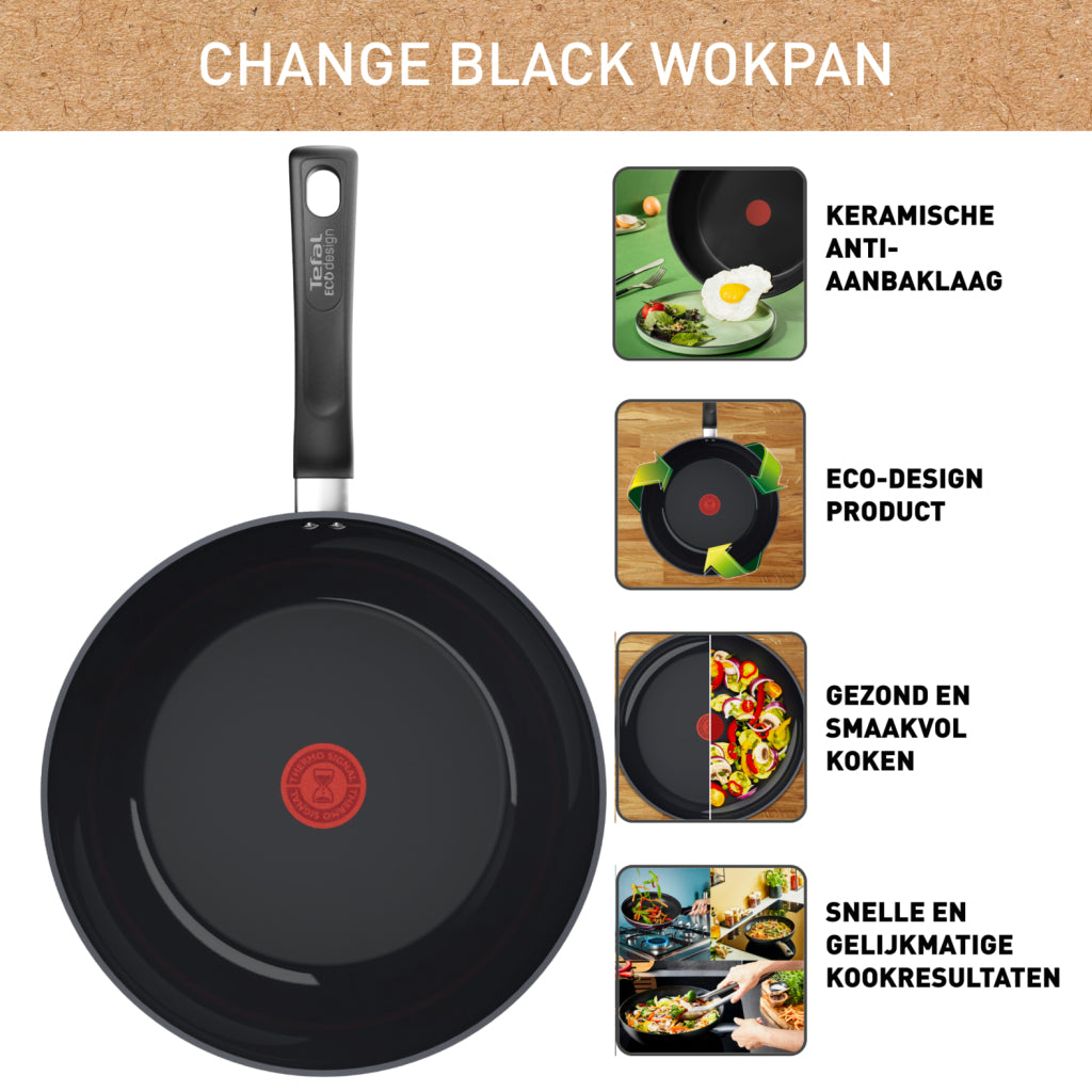 Tefal C47619 Cambio de cerámica negra Wok Pan 28 cm Negro