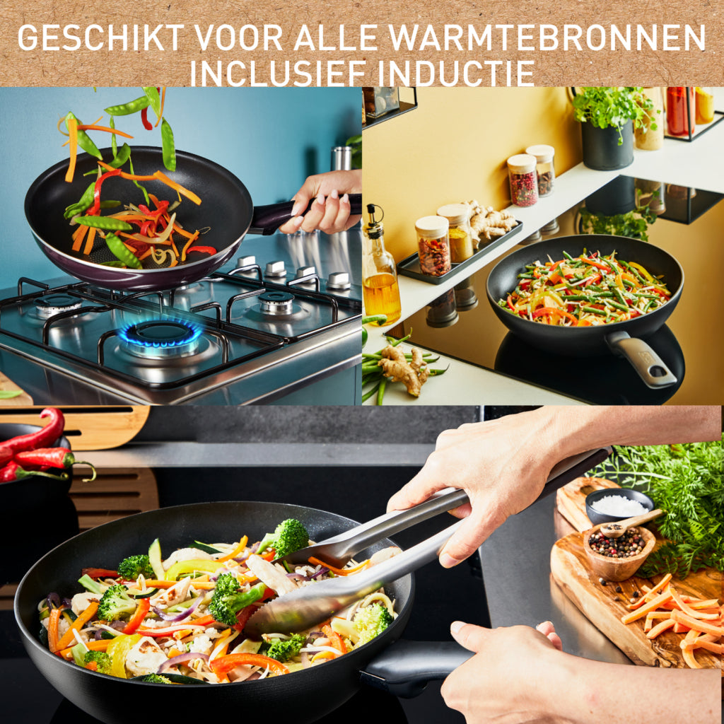 Tefal hapjespan keramisch 24cm inductie zwart met deksel.