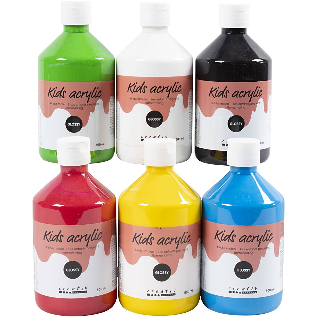 Pittura acrilica lucida, colori primari, Creative Company, 6x500 ml 1 scatola