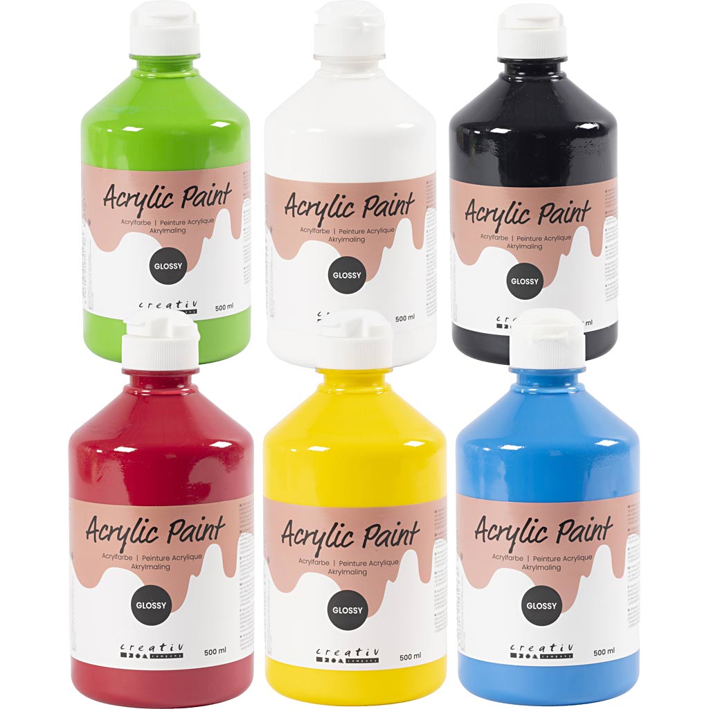 Creativ company pintura acrílica brillante colores primarios 6x500 ml 1 caja