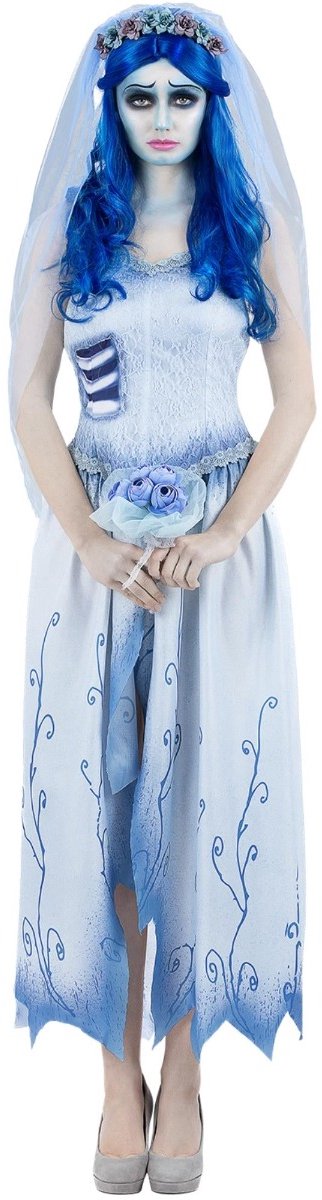 Smiffys - corpse bride, emily kostuum jurk - m - wit blauw