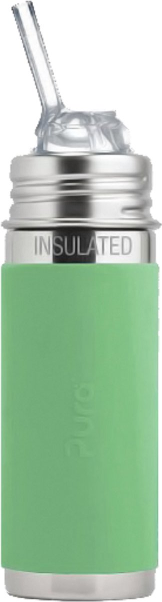 Pura thermos straw bottle free-flow 260ml - thermos - thermos bottle - plastic-free - with insulation wall - can be used in 2 ways - medical quality silicone - including free-flow silicone straw, travel cap, sleeve and brush - moss sleeve