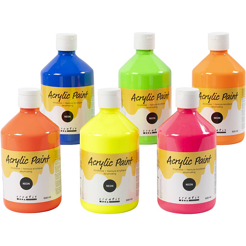 Colori acrilici Neon di Creative Company, colori neon, 6x500 ml 1 scatola