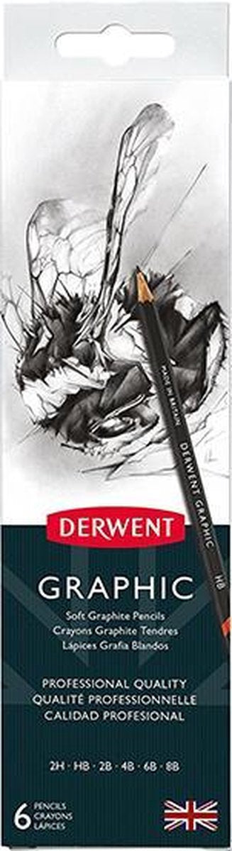 Matite grafiche Derwent in latta - set di 6 matite con temperamatite