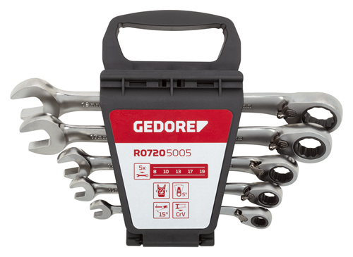 Gedore r0720 5005 | juego de llaves de trinquete de anillo | 8-19 mm | 5 piezas 3300872