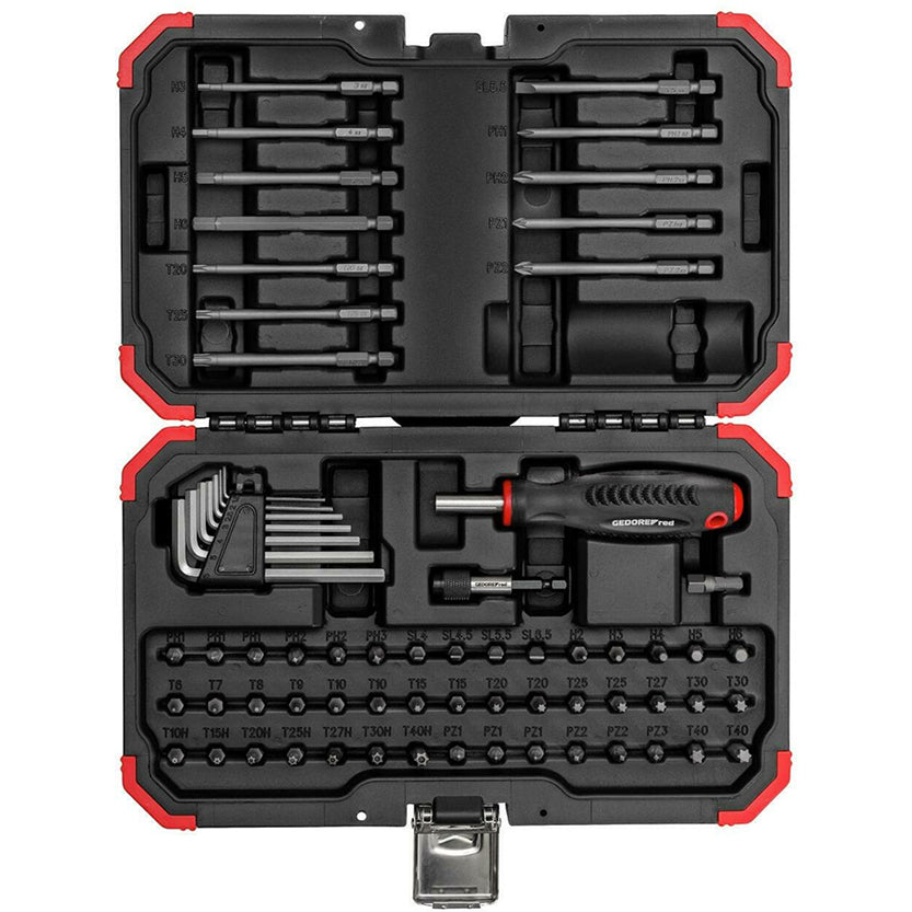 Bitset rosso gedore con cacciavite bit e tasti Allen 67 pezzi