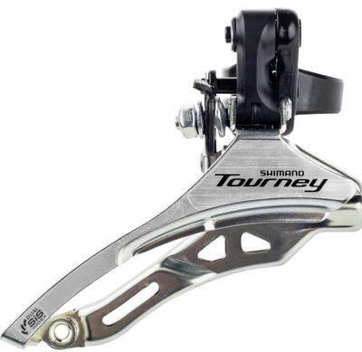 Shimano voorderailleur 3 x 6 7 speed tourney fd-ty300 down swing top pull - hoge klem ø31,8 mm - 42t - (66-69°) - zwart zilver