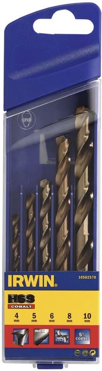 Set punte al cobalto Irwin hss 5 pezzi 4 5 6 8 10 mm 10502570