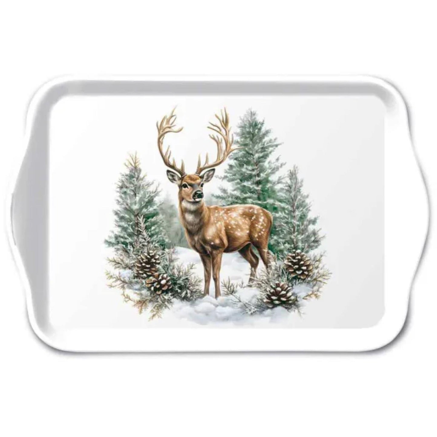 Vassoio Ambiente cervo invernale melamina 13x21 cm bianco