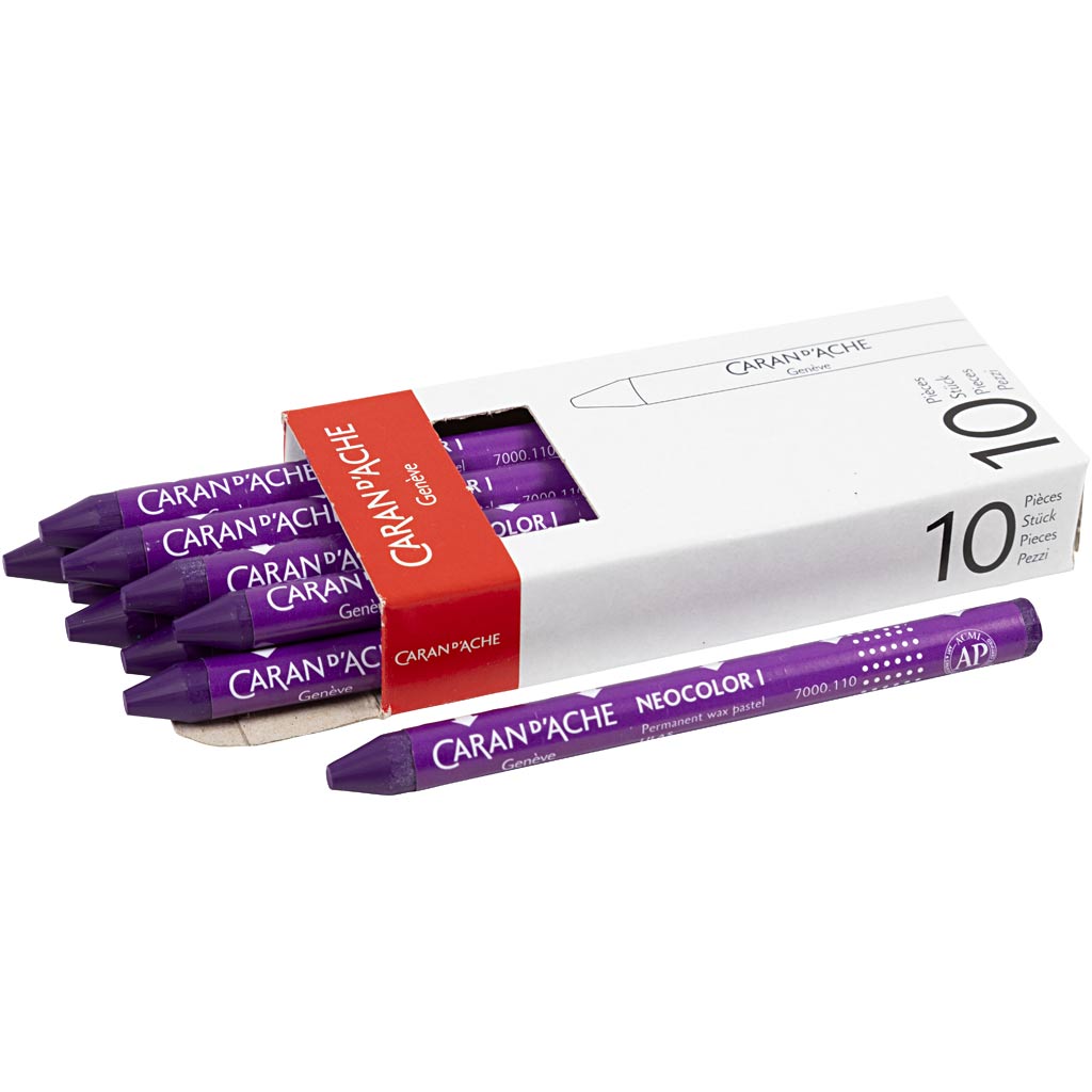 Caran dache caran d'ache neocolor i, l: 10 cm, spess. 8,5 mm, lilla (110), 10 pezzi 1 scatola