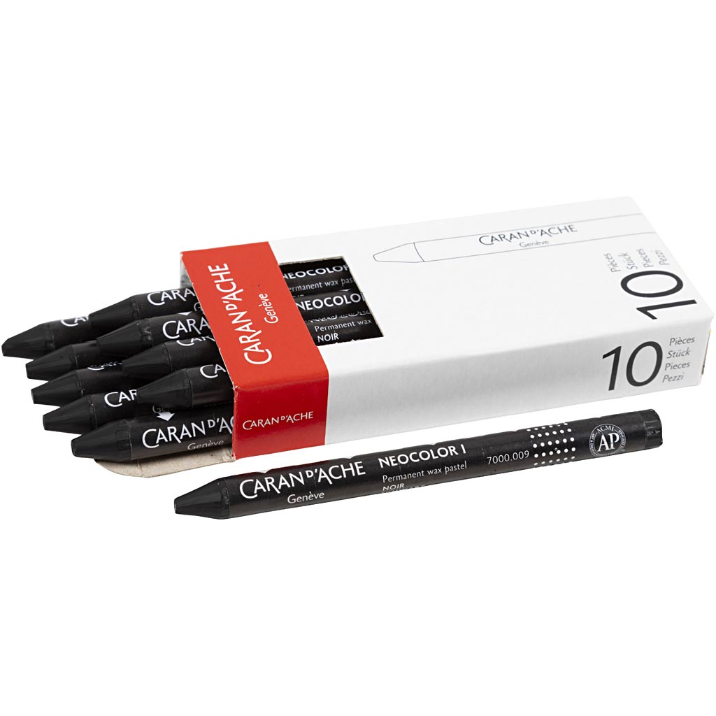 Caran dache caran d'ache neocolor i, l: 10 cm, spessore 8,5 mm, nero (009), 10 pezzi 1 scatola