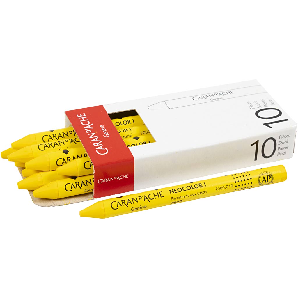 Caran dache caran d'ache neocolor i, l: 10 cm, spess. 8,5 mm, giallo (010), 10 pezzi 1 scatola