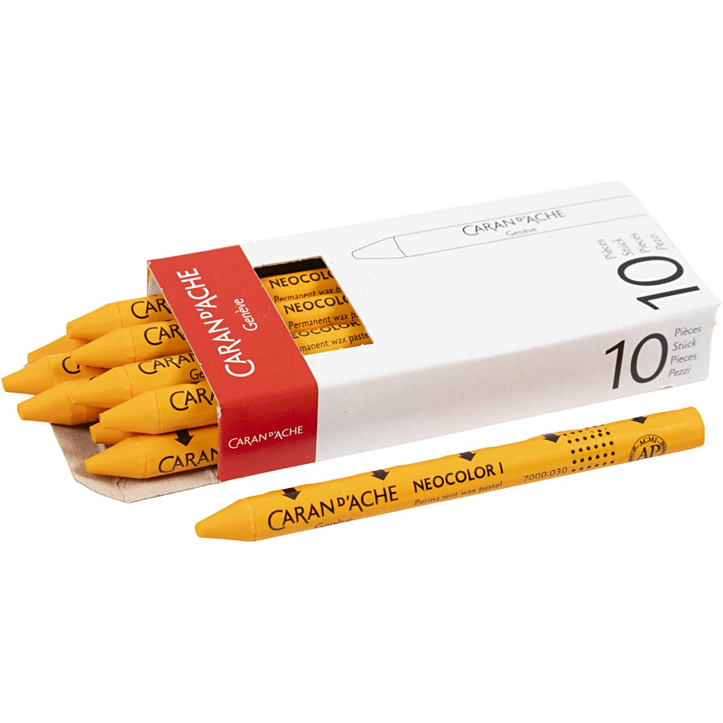 Caran dache caran d'ache neocolor i, l: 10 cm, spess. 8,5 mm, arancione (030), 10 pezzi 1 scatola