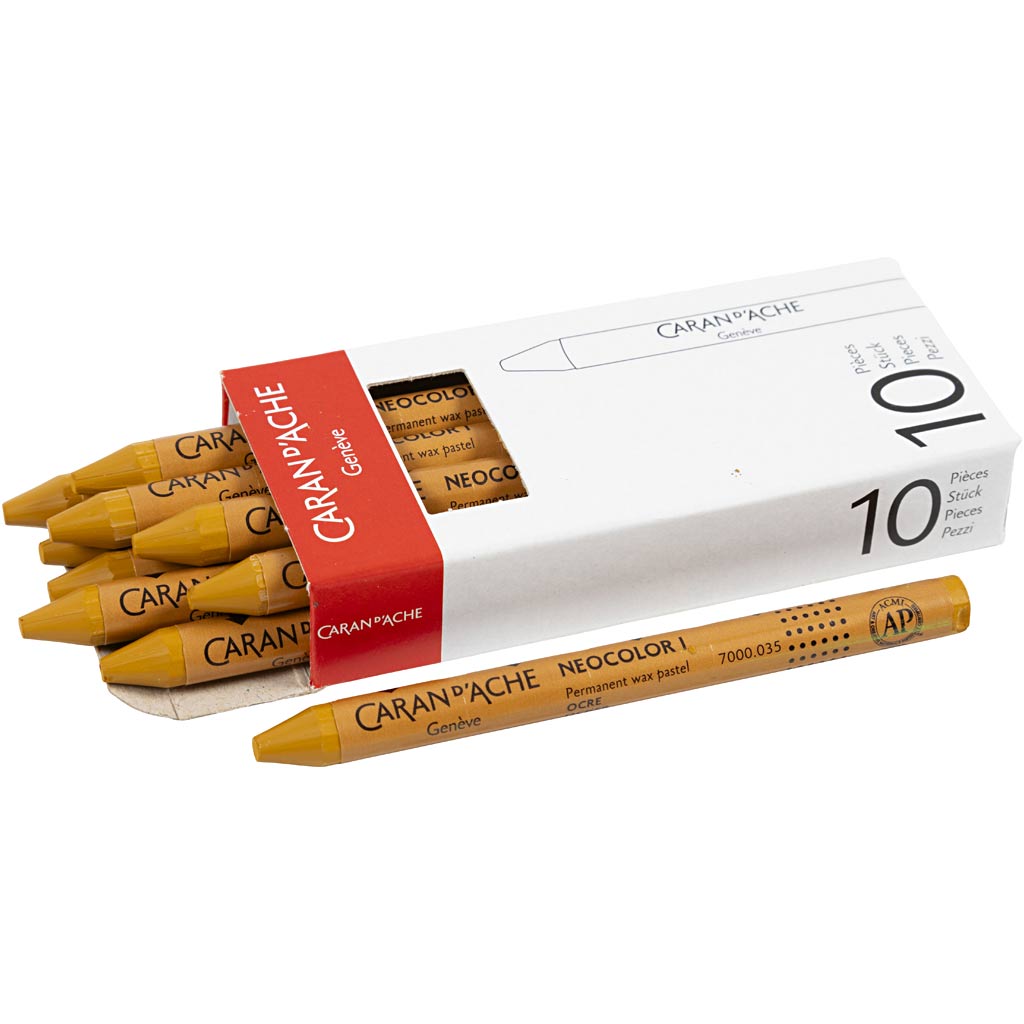Caran dache caran d'ache neocolor i, l: 10 cm, spess. 8,5 mm, ocra (035), 10 pezzi 1 scatola