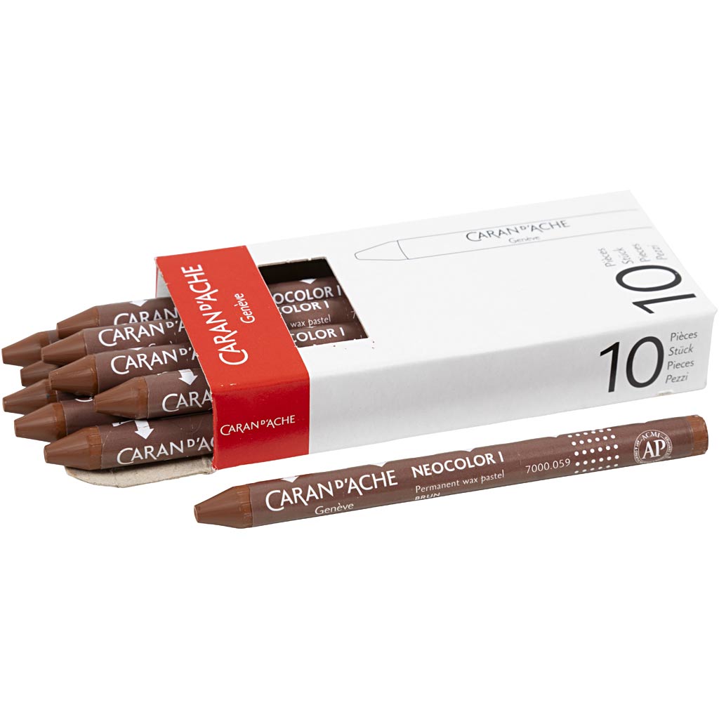 Caran dache caran d'ache neocolor i, l: 10 cm, spess. 8,5 mm, marrone (059), 10 pezzi 1 scatola