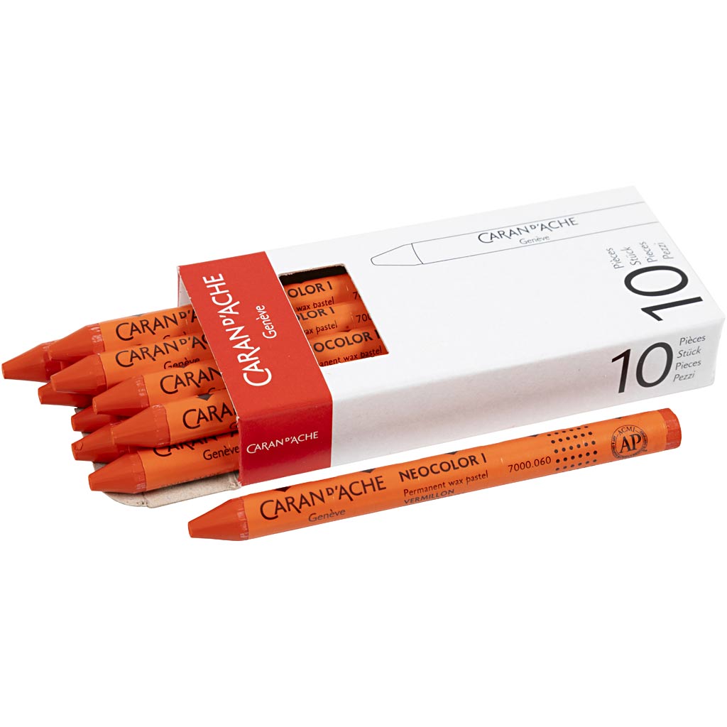 Caran dache caran d'ache neocolor i, largo: 10 cm, grosor 8,5 mm, bermellón (060), 10 piezas 1 caja