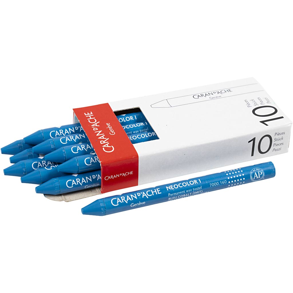 Caran dache caran d'ache neocolor i, largo: 10 cm, grosor 8,5 mm, azul cobalto (160), 10 piezas 1 caja