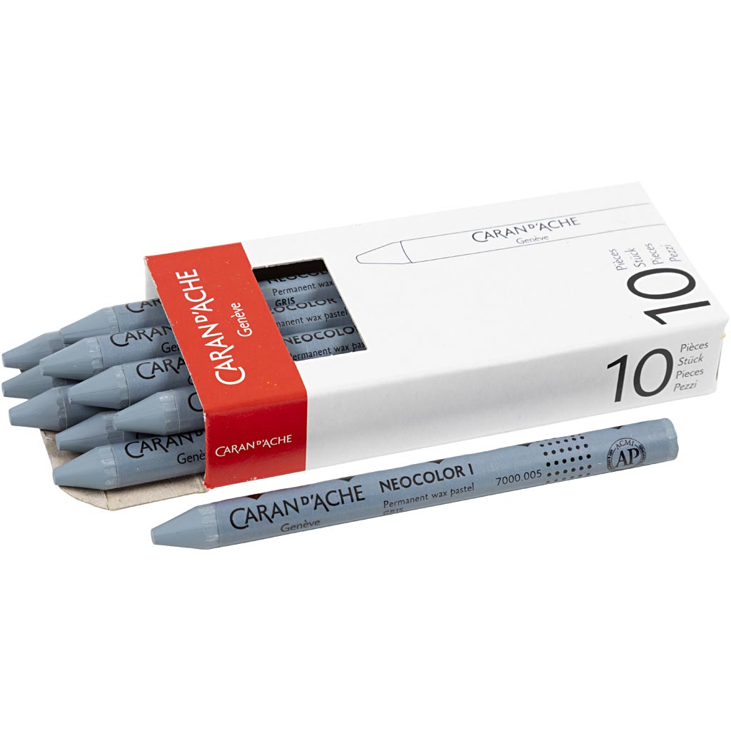 Caran dache caran d'ache neocolor i, l: 10 cm, spess. 8,5 mm, grigio (005), 10 pezzi 1 scatola