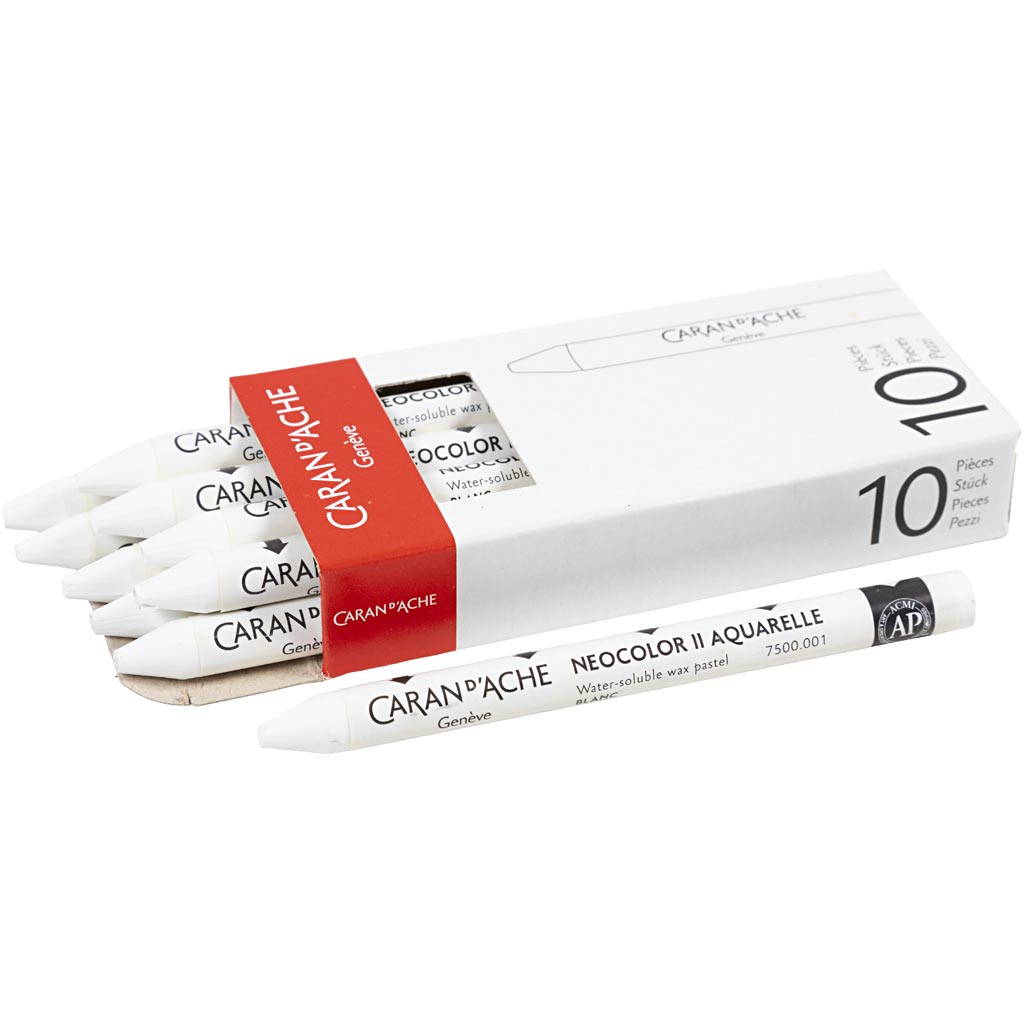 Caran dache caran d'ache neocolor ii, l: 10 cm, spessore 8,5 mm, bianco (001), 10 pezzi 1 scatola