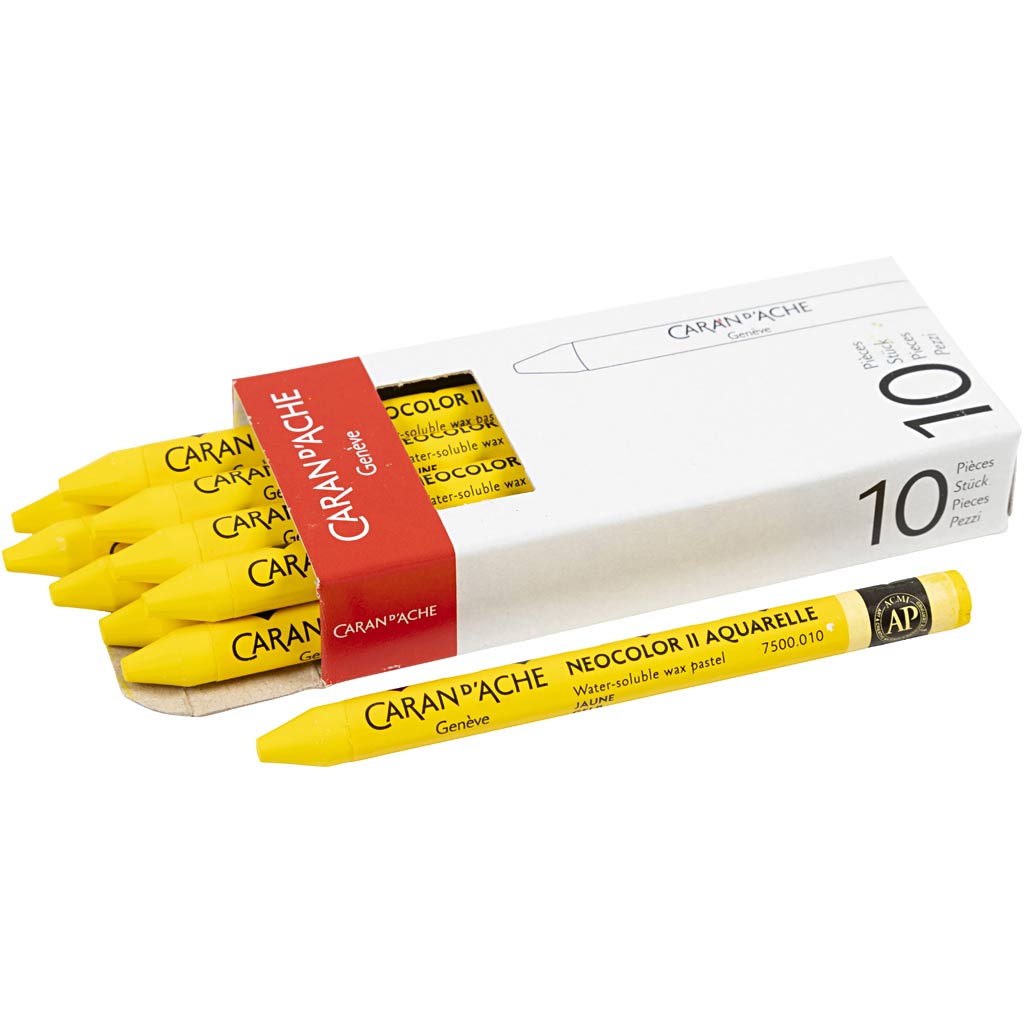 Caran dache caran d'ache neocolor ii, largo: 10 cm, grosor 8,5 mm, amarillo (010), 10 piezas 1 caja