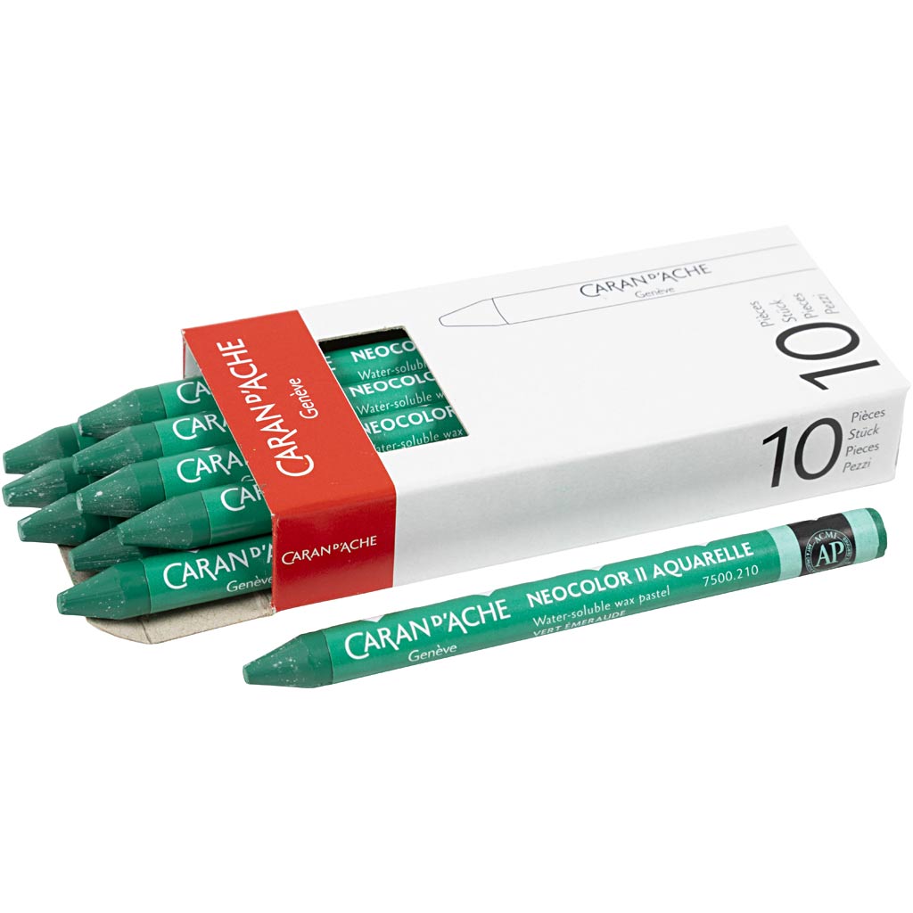 Caran dache caran d'ache neocolor ii, l: 10 cm, spess. 8,5 mm, verde smeraldo (210), 10 pezzi 1 scatola
