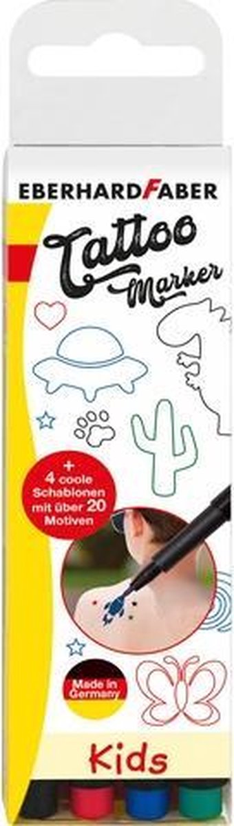 Pennarelli per tatuaggi Eberhard faber - bambini - 4 pezzi - rosso, verde, blu, nero - ef-559504