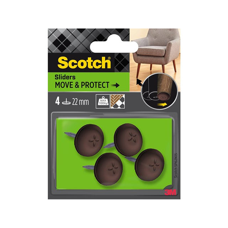3 m 1070695 - Scotch® Move Protect Slider per unghie marrone, ø 22 mm, conf. da 4 | 8 pezzi