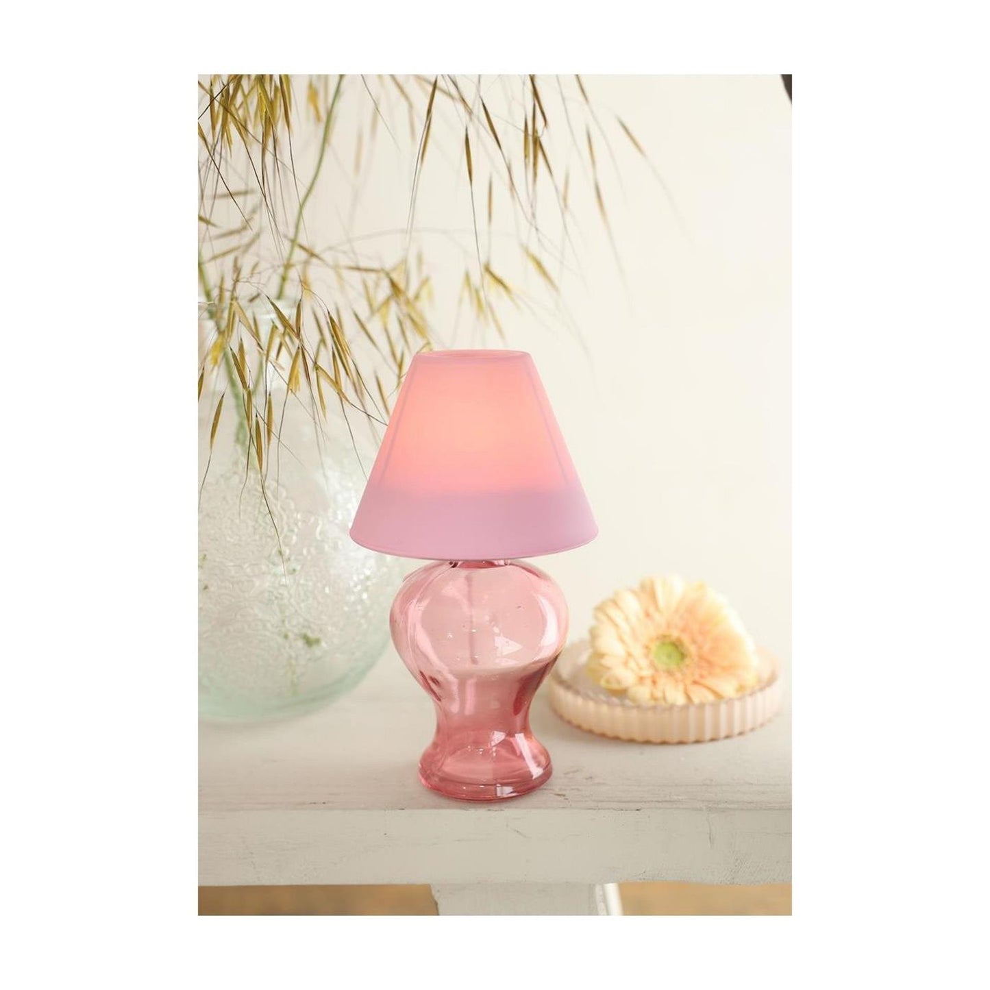 Ideas 4 seasons vaso portavelas de vidrio rosa suave h16cm