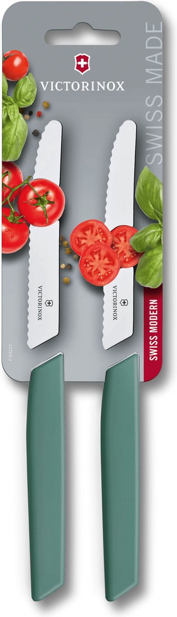 Victorinox swiss modern - coltello per pomodori - 11 cm - 2 pezzi - acciaio inossidabile - verde salvia
