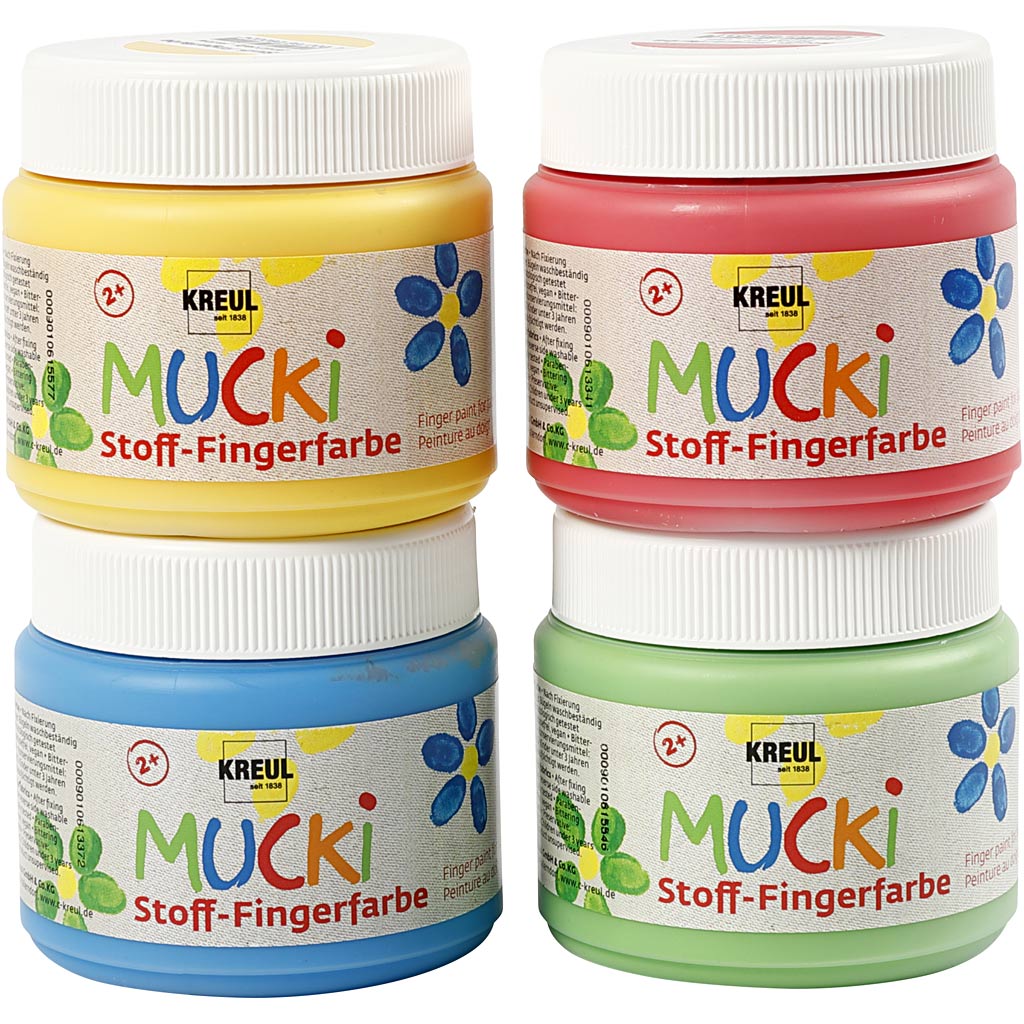 Creative Company Muck Finger Paint Blue Green Red Yellow, 4x150ml