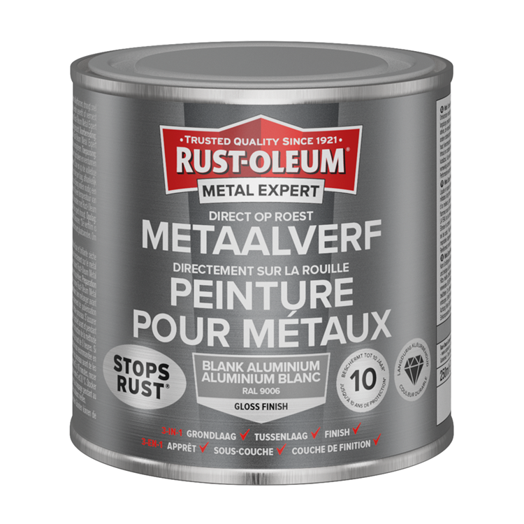 Rust-oleum 1071352 - pintura para metal -hg -ral9006 -250mldirecta sobre el óxido | 1 pieza