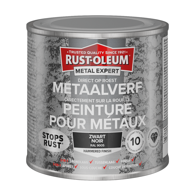 Rust-oleum 1071368 - acabado martillado - negro - 250ml directamente sobre óxido - pintura para metal | 1 pieza