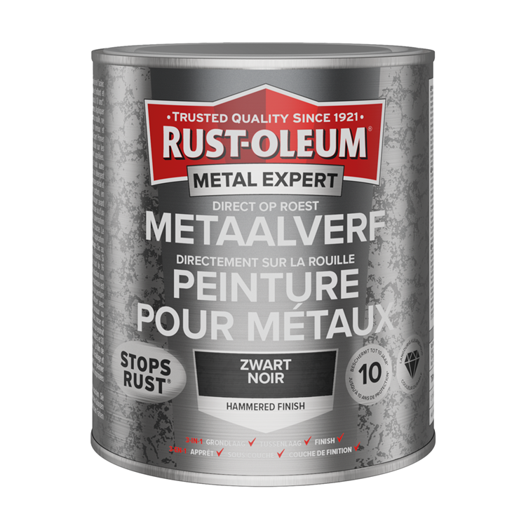 Rust-oleum 1071370 - acabado martillado - negro - 750ml directamente sobre óxido - pintura para metal | 1 pieza