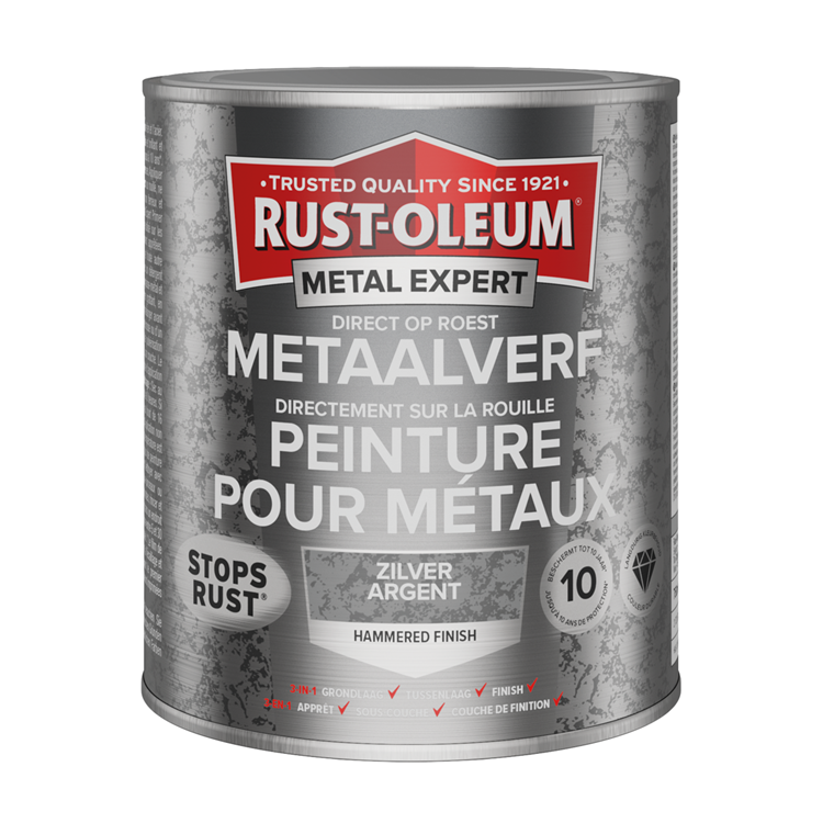 Rust-oleum 1071373 - acabado martillado - plateado - 750ml directamente sobre óxido - pintura para metal | 1 pieza