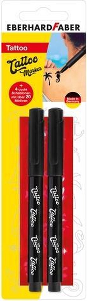 Pennarelli per tatuaggi Eberhard faber - 2 pezzi - neri - con stencil - ef-559597