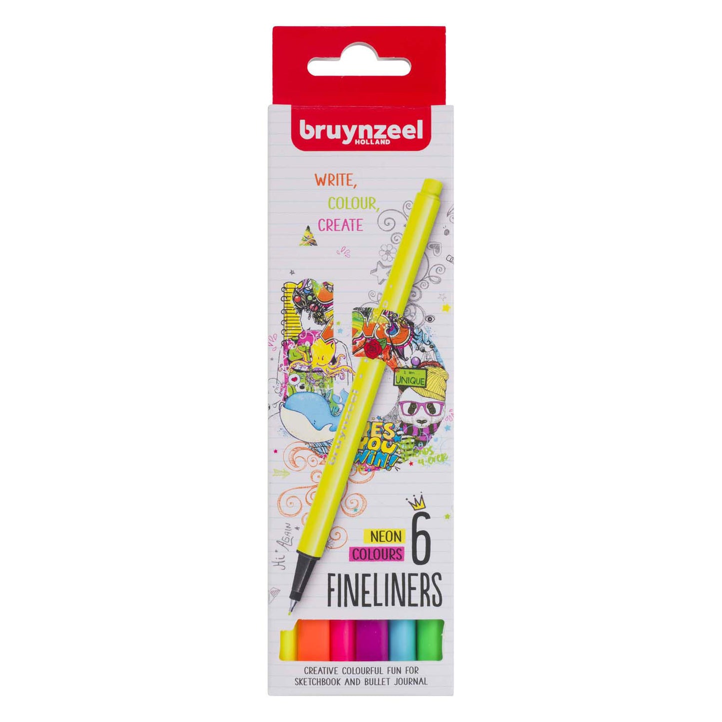 Bruynzeel fineliner set neon 6 colori