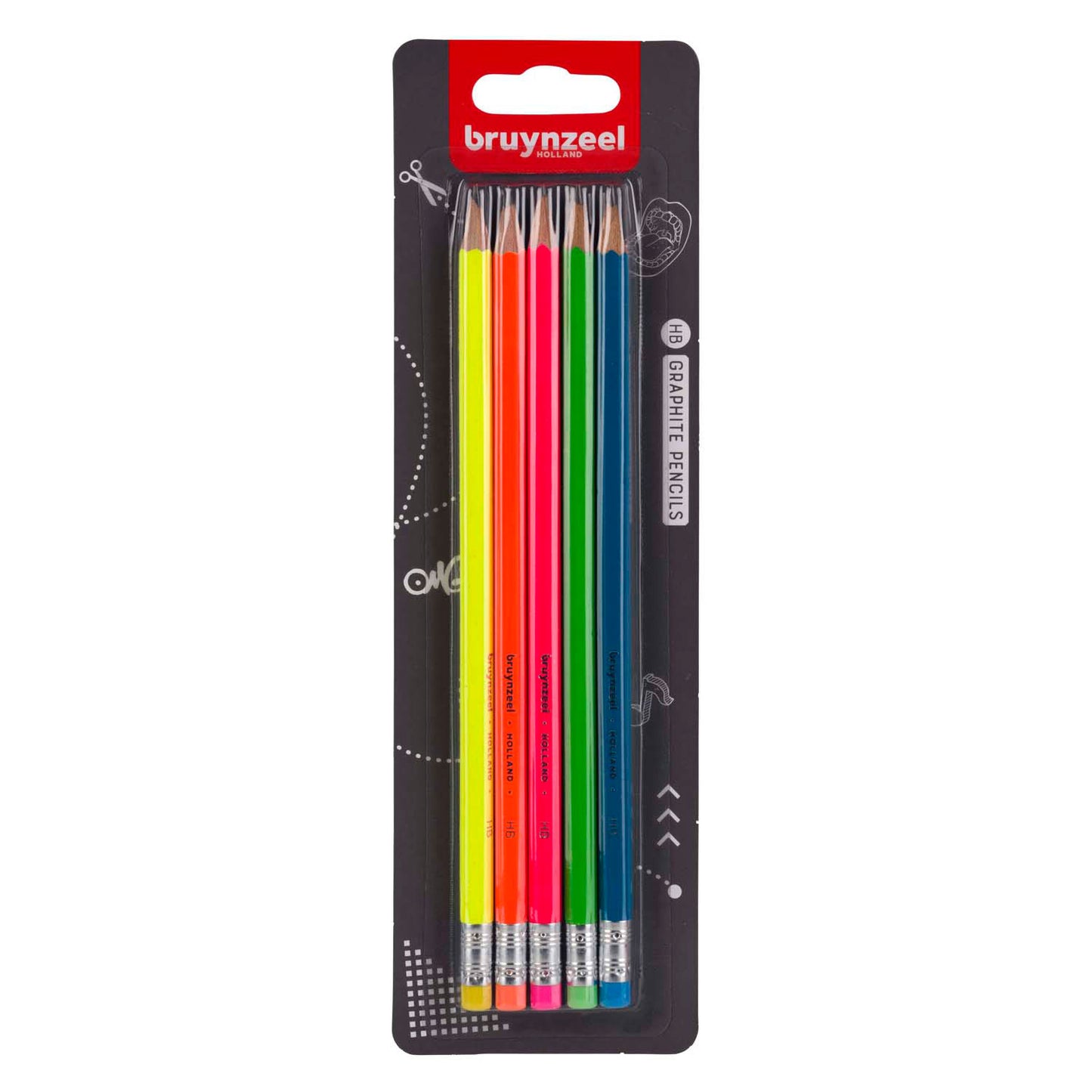Juego de lápices de grafito Bruynzeel neón, lápices de 5 hb con borrador