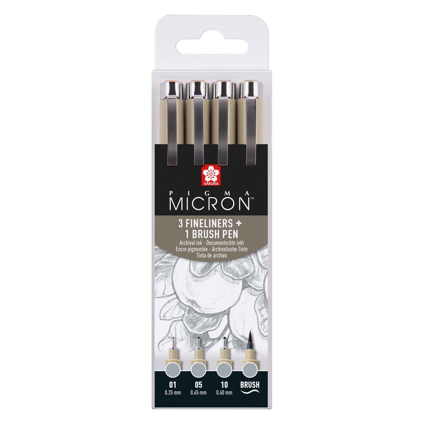 Set di fineiner Sakura Pigma Micron, 4 dimensioni, grigio raffreddamento chiaro
