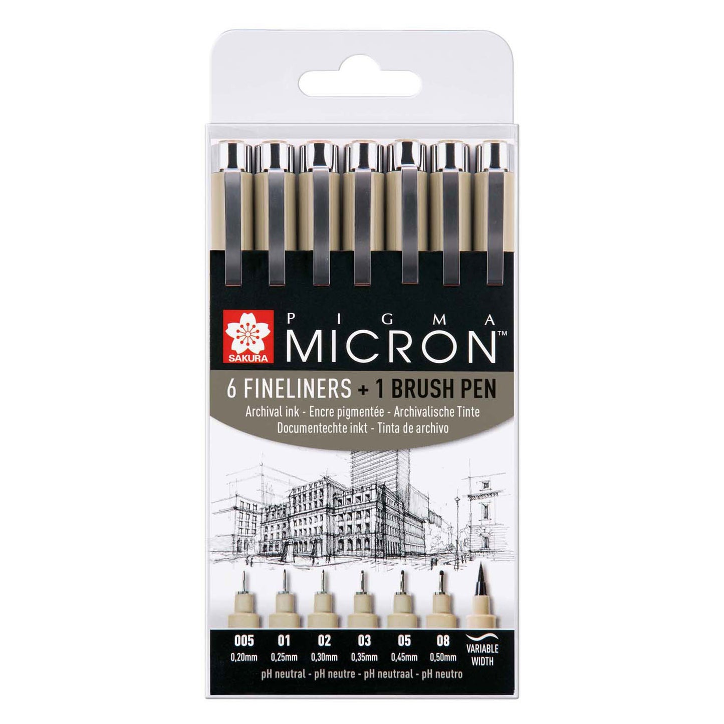 Sakura Pigma Micron Set 6 finelinistas y 1 cepillo de pigma