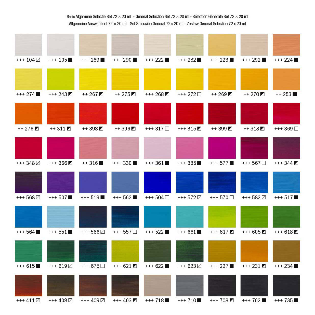 Bruynzeel amsterdam standard series acrylic paint general selection set 20ml, 72pcs.