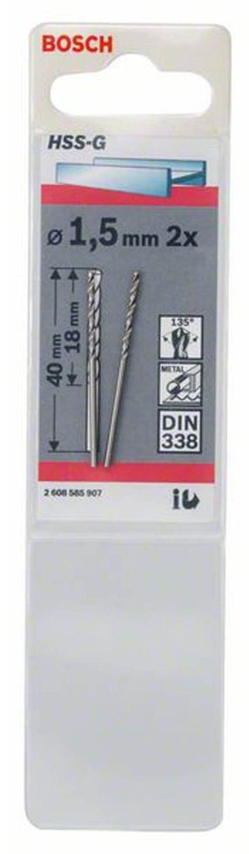 Bosch - taladros para metal hss-g, estándar 1,5 x 18 x 40 mm