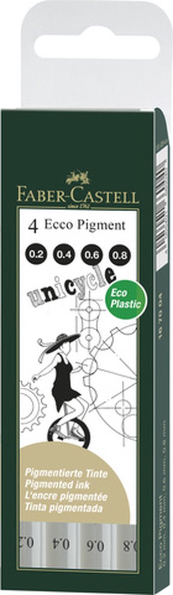 Faber-castell fineliner - ecco pigment - custodia da 4 pezzi 0,2 mm 0,4 mm 0,6 mm 0,8 mm - nero - fc-167004