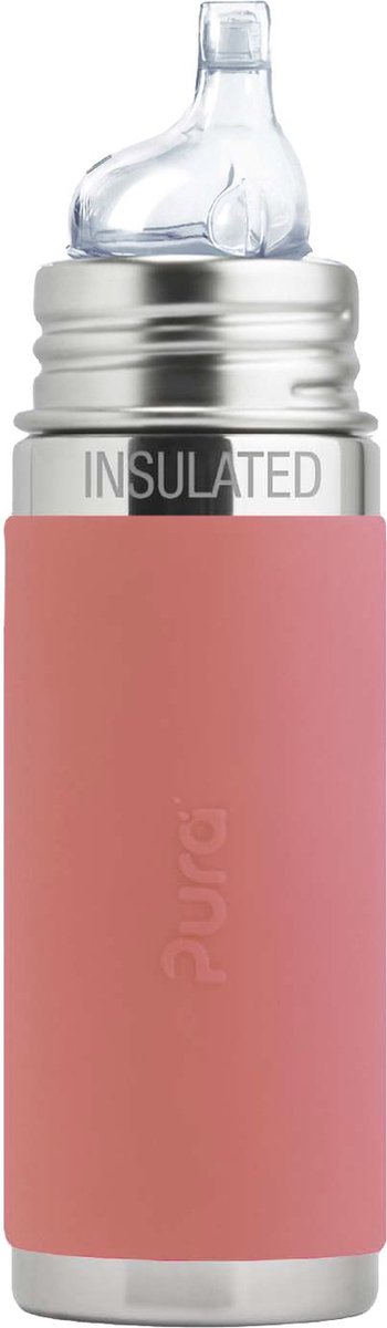 Pura thermos spout bottle 260 ml - thermos - thermos flask - plastic-free - with insulation wall - including silicone spout, travel cap and sleeve - pink