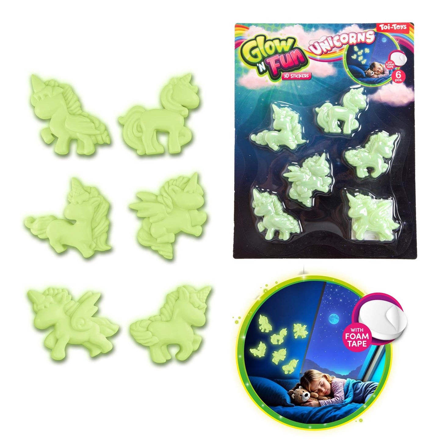 Toi-toys pegatinas 3D que brillan en la oscuridad 5ass