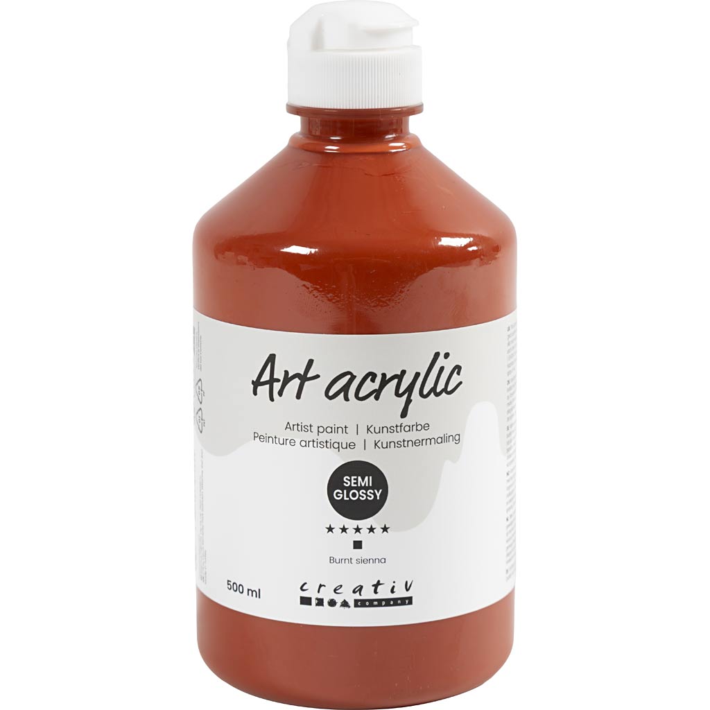 Pintura acrílica de Creativ Company, semi-Glossy, semitransparente, Burnt Sienna, 500 ml 1 botella