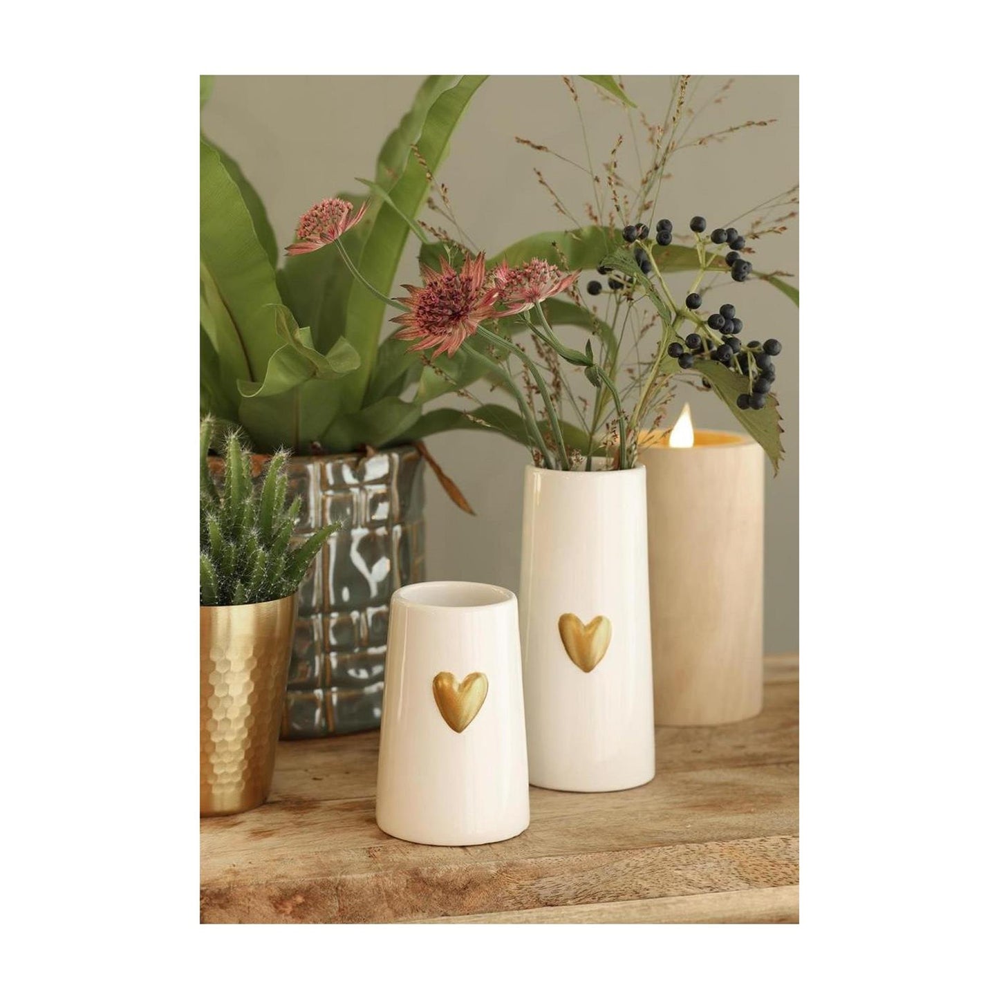 Ideas jarrón 4 estaciones con corazón blanco ø6 h.17 cm