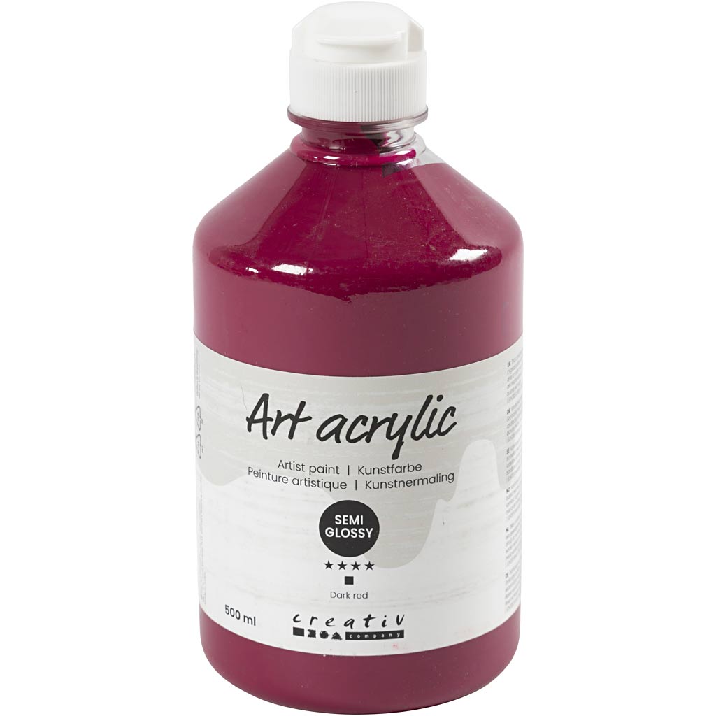 Pintura acrílica de Creativ Company, semi-Glossy, semi-transparente, Dark Rood, 500 ml 1 Botella