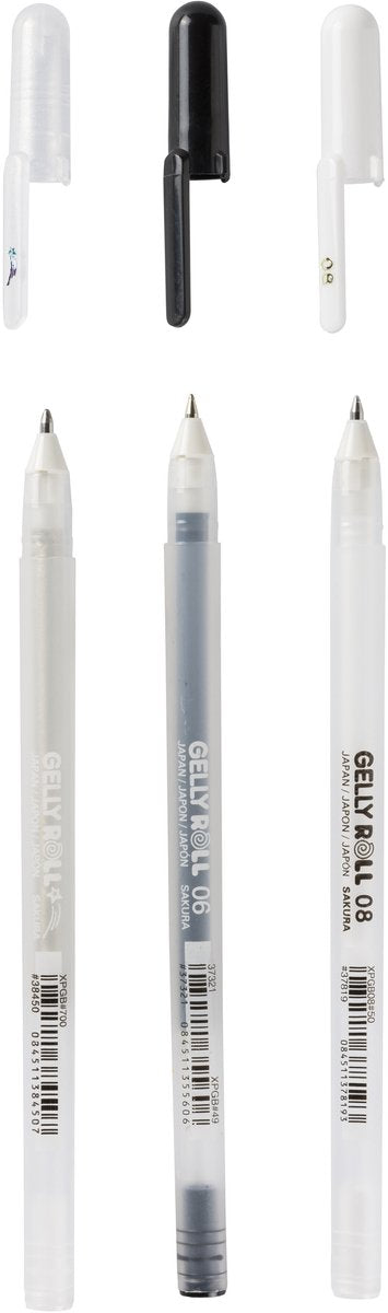 Sakura • penna gel gelly roll nera, bianca trasparente 3 pezzi